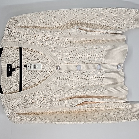 Express Loose Knit Crystal & Pearl Buttoned Cardigan - Picture 6 of 17